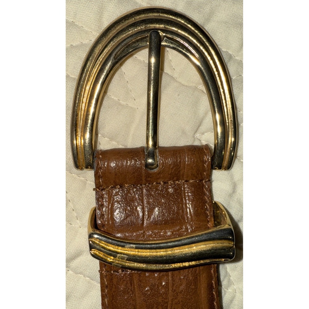 Genuine Leather Belt Medium Italy Made Crocodile Pattern Brown Gold‎  Statement